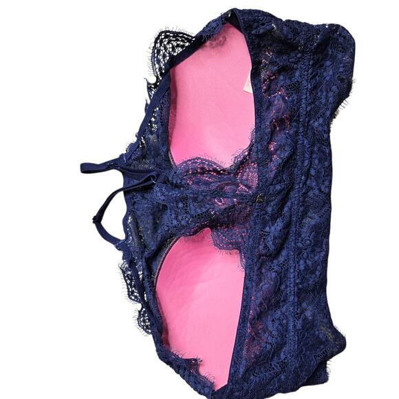 PINK by Victoria's Secret Blue Lace Push-Up Bralette Size: L - Picture 2 of 3